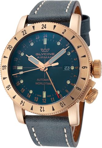 Glycine GL0167 Men's Airman 44 Bronze GMT Automatic 44mm Blue Leather Watch in Saudi Arabia