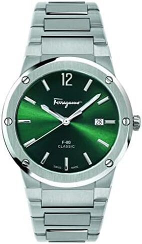 ساعة Ferragamo F-80 Classic Collection الفاخرة للرجال مع سوار وحافظة من الفولاذ المقاوم للصدأ تتميز بمينا أخضر in Kuwait