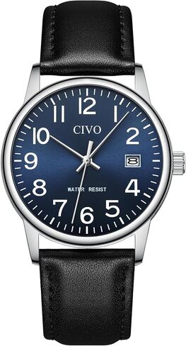 CIVO Watches for Men Analog Quartz: Waterproof Watch with Numeral Dial Easy to Read for Seniors Low-Vision - Black Dress Mens Wrist Watch Stainless Steel - Gifts for Husband Father at Birthday in Kuwait