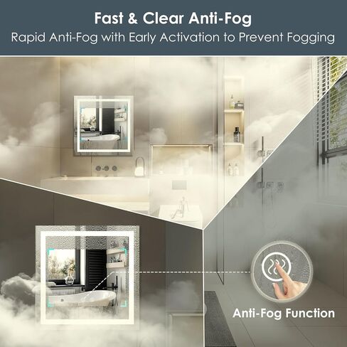 LED Lighted Bathroom Mirror with Anti-Fog, Square Wall Mounted Vanity Mirror with Smart Touch Button, Memory Function, Adjustable Warm White/Natural/Daylight Lights(24x24 inches) in Saudi Arabia