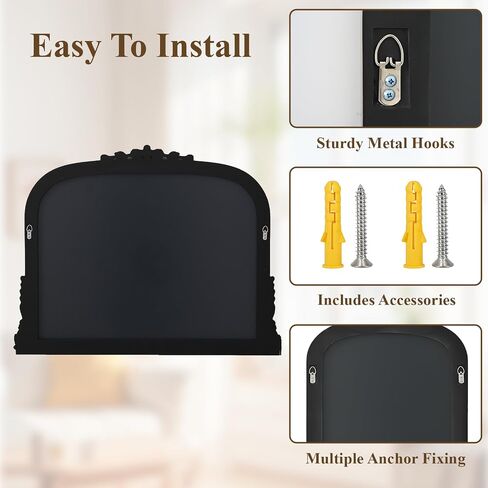 Wall Beaded Mirror, 36 x 27 Inch Round Top Right Angle Wall Mirror, Tempered Glass, Rust Resistant, Horizontally or Vertically Hanging, Gold in Saudi Arabia
