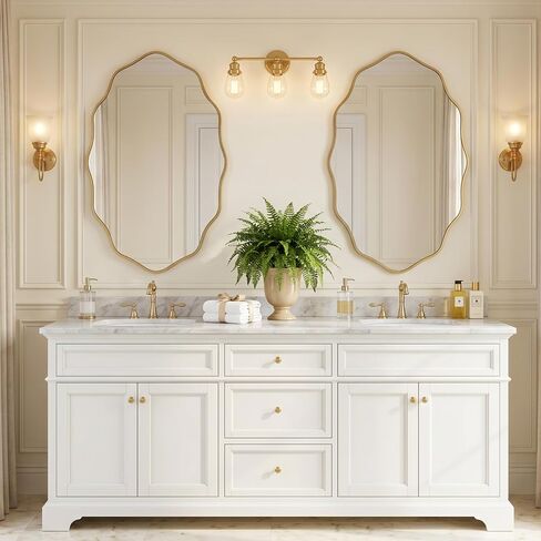 PERFNIQUE Gold Scalloped Mirror, 30''L×18''W Oval Wavy Wood Framed Mirror for Wall Decor, Hanging Leaning for Bathroom, Nursery, Entryway, Vanity, Living Room in Saudi Arabia