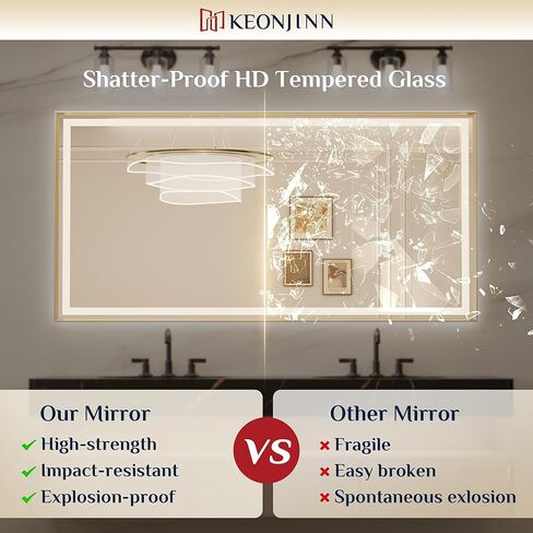 Keonjinn LED Mirror for Bathroom 24 x 30 in, Gold Frontlit & Backlit Bathroom Mirror with Lights, Brushed Beveled Framed, Tempered Glass, UL Listed LED Driver, 3 Color Temperature, Anti-Fog, Dimmable in Saudi Arabia