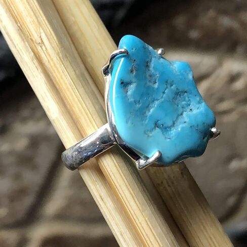 Natural Sleeping Beauty Turquoise 925 Solid Sterling Silver Ring Size 6.5, 7.5 in Saudi Arabia
