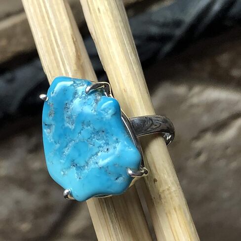 Natural Sleeping Beauty Turquoise 925 Solid Sterling Silver Ring Size 6.5, 7.5 in Saudi Arabia
