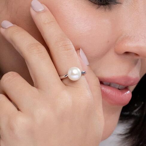 خاتم سوليتير من لؤلؤ المياه العذبة من أنجارا للنساء | خاتم سوليتير للؤلؤ المياه العذبة من الذهب/الفضة عيار 14 قيراط | عيد ميلاد يونيو، الذكرى السنوية، هدية مجوهرات الأحجار الكريمة in Kuwait
