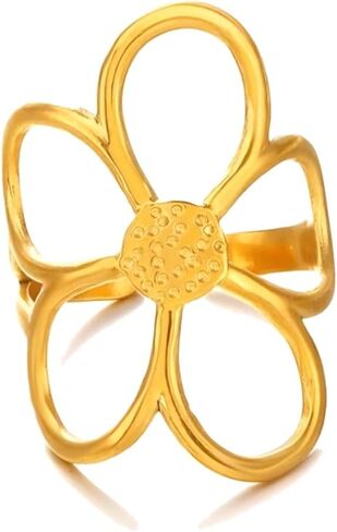 MYANAIL خاتم زهرة مجوف للنساء بتلات الأزهار التفاف الاصبع بيان خاتم الحد الأدنى الفولاذ المقاوم للصدأ خاتم مطلي بالذهب زهرة كبيرة مفتوحة حلقات التفاف ديزي قابل للتعديل in Kuwait