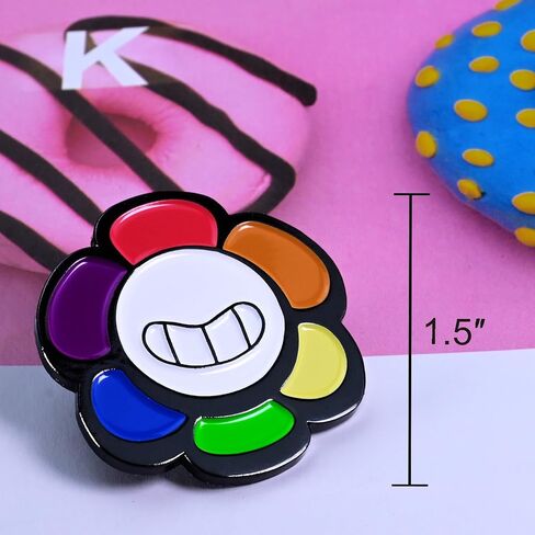 Flower Rainbow Petals Smiley Face Enamel Pin, 1.5 inch in Saudi Arabia