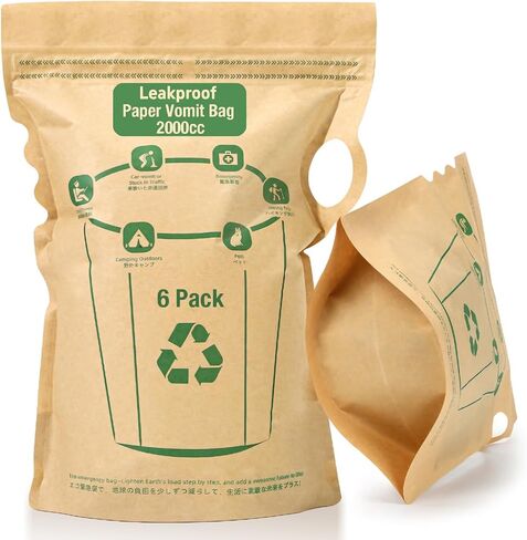 Vomit Bags Disposable 2000cc - Leakproof with Water-Resistant Inner Liner, Eco-Friendly FSC-Certified Paper for Adults, Kids, Pregnant Women - Car Travel, Morning & Motion Sickness (6 Pack) in Saudi Arabia