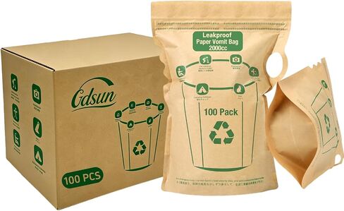Vomit Bags Disposable 2000cc - Leakproof with Water-Resistant Inner Liner, Eco-Friendly FSC-Certified Paper for Adults, Kids, Pregnant Women - Car Travel, Morning & Motion Sickness (6 Pack) in Saudi Arabia