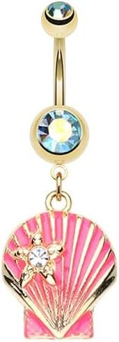 Ariel's Shell Dangle Gem Cubic Zirconia Navel Belly Button Ring in Saudi Arabia