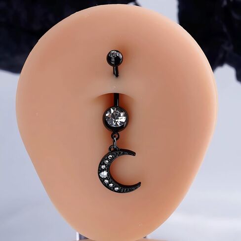 14G القمر الأسود استرخى البطن خاتم على شكل زر للنساء 316L الجراحية الصلب تشيكوسلوفاكيا الهلال المتدلية البطن السرة الحديد خواتم السرة ثقب المجوهرات in Kuwait