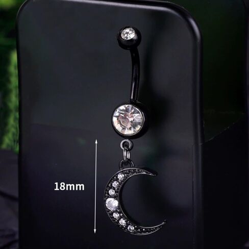 14G القمر الأسود استرخى البطن خاتم على شكل زر للنساء 316L الجراحية الصلب تشيكوسلوفاكيا الهلال المتدلية البطن السرة الحديد خواتم السرة ثقب المجوهرات in Kuwait