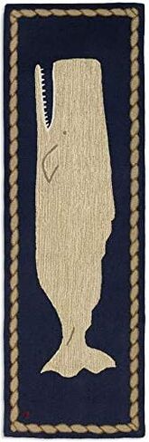 Chandler 4 Corners Artist-Designed Moby Dick Hand-Hooked Wool Runner Rug (30 IN x 96 IN) Coastal Rug for Entryways, Hallways, Living rooms - Low Maintenance Nautical, Marine, Coastal, Whale Home Décor in Saudi Arabia