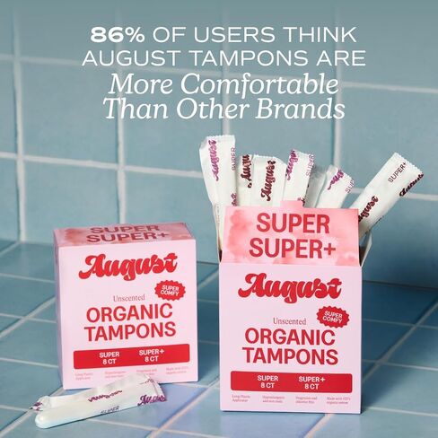 August Organic Tampons - Easy-Glide Long Applicators - Super & Super+ - 72-Pack 100% Organic Cotton Tampons for Women, Non-Toxic, Fragrance-Free, and Hypoallergenic in Saudi Arabia
