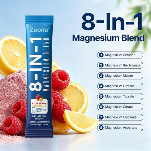 8-in-1 Magnesium Glycinate Drink Mix, Raspberry Lemonade, 30 Packets | Sugar-free; Calm Magnesium Powder with L-Theanine, KSM-66 Ashwagandha, Saffron, GABA & Vitamin D for Daily Relax Routines in Saudi Arabia