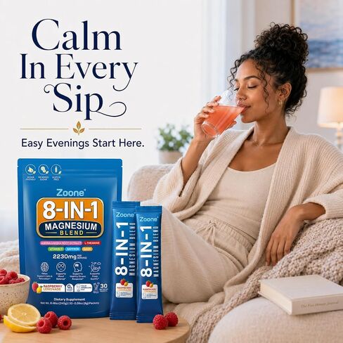 8-in-1 Magnesium Glycinate Drink Mix, Raspberry Lemonade, 30 Packets | Sugar-free; Calm Magnesium Powder with L-Theanine, KSM-66 Ashwagandha, Saffron, GABA & Vitamin D for Daily Relax Routines in Saudi Arabia