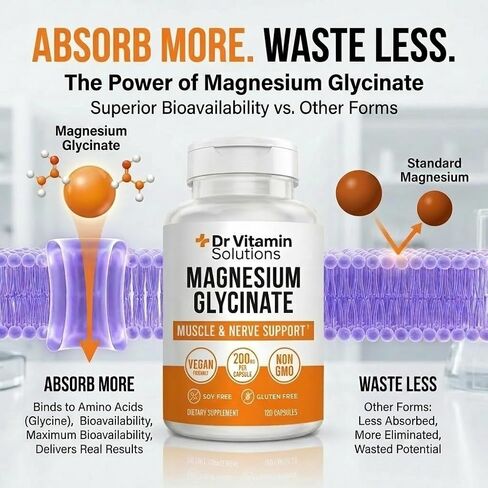 Magnesium Glycinate 200mg High Absorption Chelated Magnesium Supplement for Sleep, Stress, Muscle & Nerve Support, Calm & Relaxation - Vegan, Non-GMO, Gluten & Soy Free - 120 Capsules 4 Month Supply in Saudi Arabia