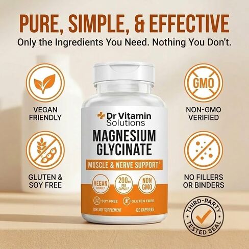 Magnesium Glycinate 200mg High Absorption Chelated Magnesium Supplement for Sleep, Stress, Muscle & Nerve Support, Calm & Relaxation - Vegan, Non-GMO, Gluten & Soy Free - 120 Capsules 4 Month Supply in Saudi Arabia