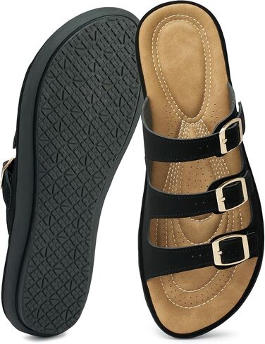 Alicegana Summer Flat Sandals for Women: Comfortable Slip On Walking Shoes Dressy Slides Sandals 2026 with Adjustable Buckle & Cushioned Footbed for Vacation Casual Outings in Saudi Arabia
