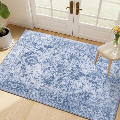 8x10 Area Rugs for Living Room, Large Washable Vintage Blue Living Room Rug, Soft Non-Slip Stain Resistant Throw Carpets for Dining Room Bedroom Office Farmhouse Home Decor, Blue in Saudi Arabia