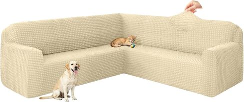 ALIECOM Corner Sectional Couch Covers Washable Sofa Cover L Shaped Couch Cover for Dogs Pets Stretch Soft Sectional Slipcovers with Non Slip Strips U Shape Furniture Protector (Bubble-Navy, Large) in Saudi Arabia