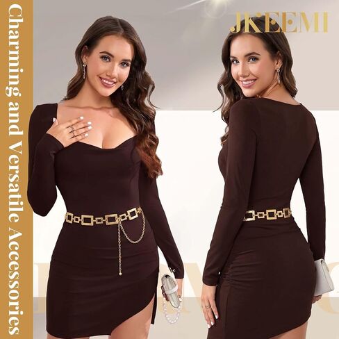 Chain Belt for Women Fashion Metal Waist Chain Adjustable Chunky Link Belly Belt for Dresses Jeans in Saudi Arabia