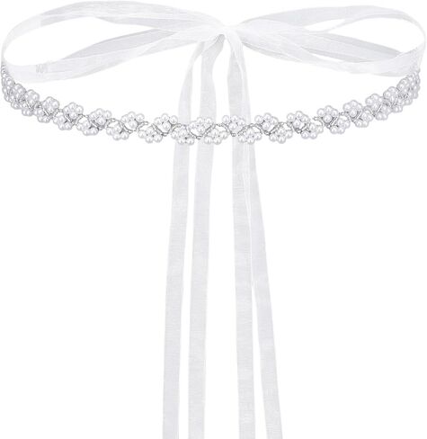 Pearl Bridal Belt - Elegant Beaded Wedding Belt, Pearl Sash for Wedding Dress (White) in Kuwait