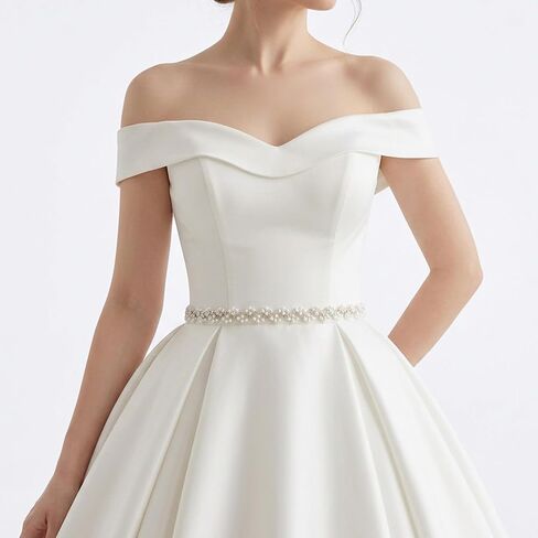 Pearl Bridal Belt - Elegant Beaded Wedding Belt, Pearl Sash for Wedding Dress (White) in Kuwait