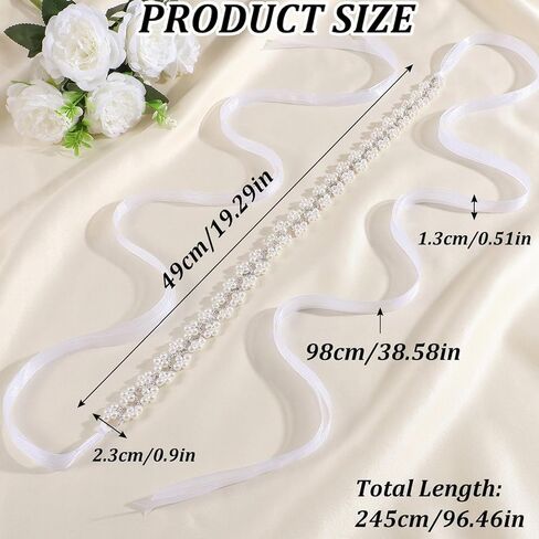 Pearl Bridal Belt - Elegant Beaded Wedding Belt, Pearl Sash for Wedding Dress (White) in Kuwait