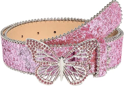 GORGLITTER المرأة Y2k حزام الترتر حجر الراين فراشة سباركلي بولي Leather الجلود الهيب هوب أحزمة الخصر بريق لطيف الملابس الغربية in Kuwait