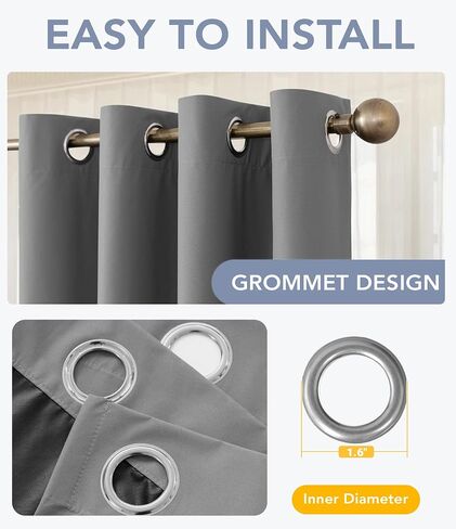 100% Blackout Curtain for Bedroom - 1 Panel Thermal Room Darkening Grey Grommet Curtains for Living Room, Summer Heat Blocking Window Drapes, 52 x 84 inch in Saudi Arabia
