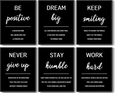 KUVIOKE Inspirational Framed Wall Art Motivational Quotes Wall Decor Encouraging Office Posters Positive Affirmations Sayings for Classroom Bedroom Living Room Ready to Hang Set of 6, 8x10in (Framed) in Kuwait