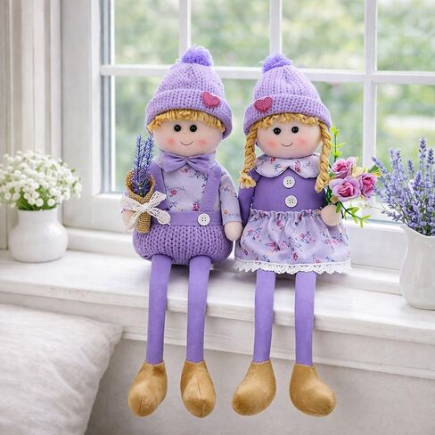 nuvagiki 2 Pack Spring Gnome Decor, Shelf Sitter Lavender Plush Gnome Figurines, Spring Summer Rustic Farmhouse Purple Tiered Tray Tabletop Decorations for Home Kitchen, Gifts for Women in Saudi Arabia