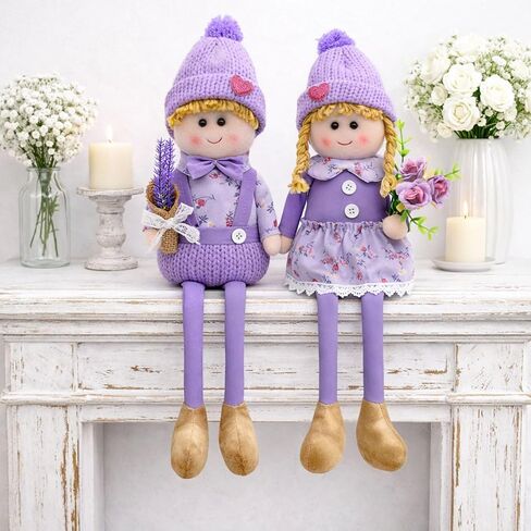 nuvagiki 2 Pack Spring Gnome Decor, Shelf Sitter Lavender Plush Gnome Figurines, Spring Summer Rustic Farmhouse Purple Tiered Tray Tabletop Decorations for Home Kitchen, Gifts for Women in Saudi Arabia