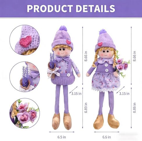 nuvagiki 2 Pack Spring Gnome Decor, Shelf Sitter Lavender Plush Gnome Figurines, Spring Summer Rustic Farmhouse Purple Tiered Tray Tabletop Decorations for Home Kitchen, Gifts for Women in Saudi Arabia