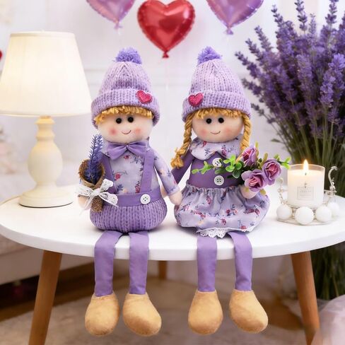 nuvagiki 2 Pack Spring Gnome Decor, Shelf Sitter Lavender Plush Gnome Figurines, Spring Summer Rustic Farmhouse Purple Tiered Tray Tabletop Decorations for Home Kitchen, Gifts for Women in Saudi Arabia