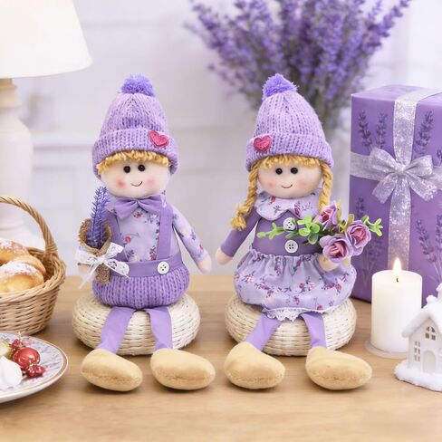 nuvagiki 2 Pack Spring Gnome Decor, Shelf Sitter Lavender Plush Gnome Figurines, Spring Summer Rustic Farmhouse Purple Tiered Tray Tabletop Decorations for Home Kitchen, Gifts for Women in Saudi Arabia