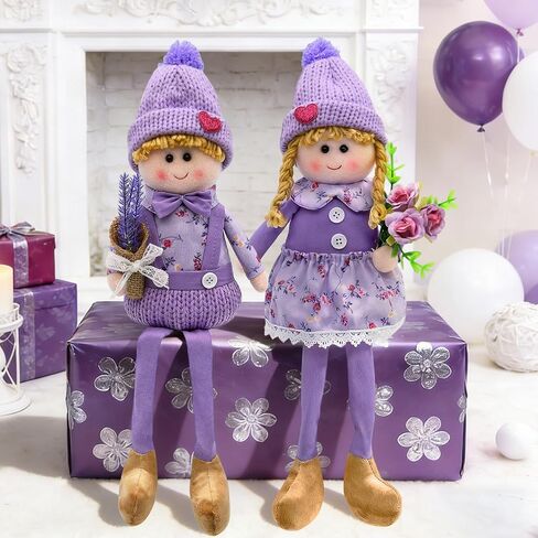 nuvagiki 2 Pack Spring Gnome Decor, Shelf Sitter Lavender Plush Gnome Figurines, Spring Summer Rustic Farmhouse Purple Tiered Tray Tabletop Decorations for Home Kitchen, Gifts for Women in Saudi Arabia