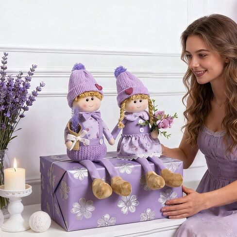nuvagiki 2 Pack Spring Gnome Decor, Shelf Sitter Lavender Plush Gnome Figurines, Spring Summer Rustic Farmhouse Purple Tiered Tray Tabletop Decorations for Home Kitchen, Gifts for Women in Saudi Arabia