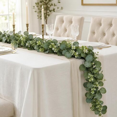 Artificial Eucalyptus Decoration Plant with White Flowers, 70.5in Faux Greenery Vine, Hanging Plants for Table Centerpiece, Wedding Arch, Mantel, Wall Decor, in Kuwait