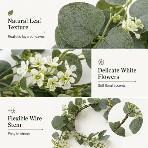 Artificial Eucalyptus Decoration Plant with White Flowers, 70.5in Faux Greenery Vine, Hanging Plants for Table Centerpiece, Wedding Arch, Mantel, Wall Decor, in Kuwait