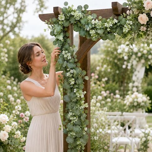 Artificial Eucalyptus Decoration Plant with White Flowers, 70.5in Faux Greenery Vine, Hanging Plants for Table Centerpiece, Wedding Arch, Mantel, Wall Decor, in Kuwait