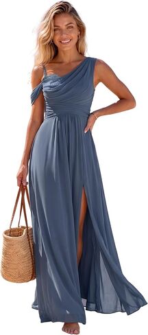 Ever-Pretty Women's Sleeveless Chiffon Summer Formal Wedding Guest Dresses One Shoulder A-Line Split Bridesmaid Dress in Kuwait