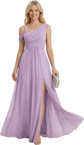 Ever-Pretty Women's Sleeveless Chiffon Summer Formal Wedding Guest Dresses One Shoulder A-Line Split Bridesmaid Dress in Kuwait