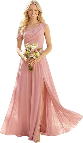 Ever-Pretty Women's Sleeveless Chiffon Summer Formal Wedding Guest Dresses One Shoulder A-Line Split Bridesmaid Dress in Kuwait