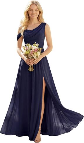 Ever-Pretty Women's Sleeveless Chiffon Summer Formal Wedding Guest Dresses One Shoulder A-Line Split Bridesmaid Dress in Kuwait