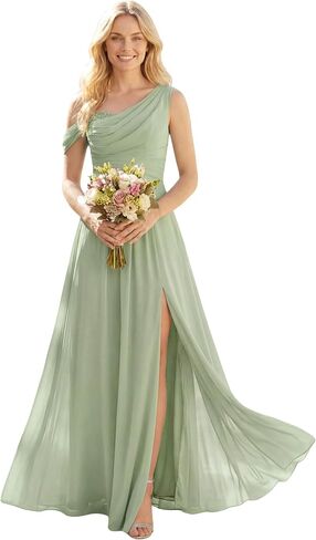 Ever-Pretty Women's Sleeveless Chiffon Summer Formal Wedding Guest Dresses One Shoulder A-Line Split Bridesmaid Dress in Kuwait
