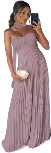 Pleated Chiffon Bridesmaid Dress with Scarf Strapless Long Prom Party Gown for Women 2026 A Line Dresses in Saudi Arabia