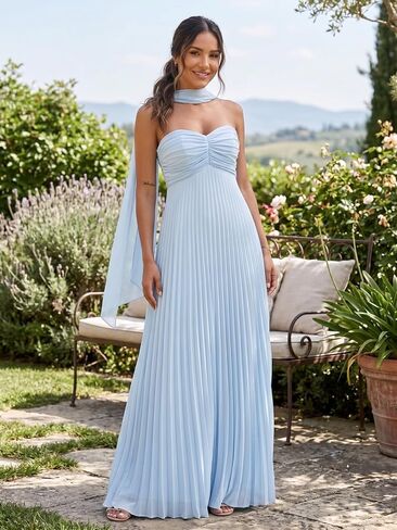 Pleated Chiffon Bridesmaid Dress with Scarf Strapless Long Prom Party Gown for Women 2026 A Line Dresses in Saudi Arabia